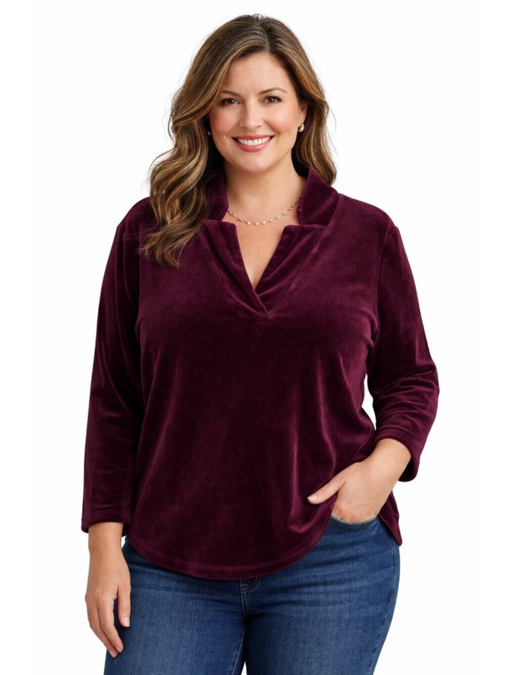 Talbots Sweater Blouse 2XP Burgundy Wine Velour Split V-Neck Loungewear Preppy